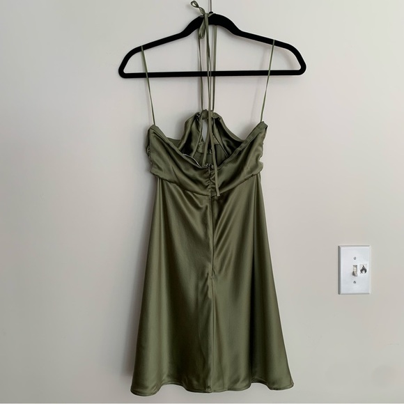 Reformation Sorrentine Silk Halter Mini Dress Artichoke Green Sage - Picture 6 of 9